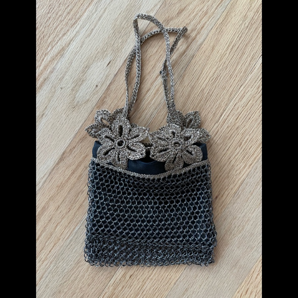 Nancy Bacich Vintage Gold Mesh Over Gold Evening Bag